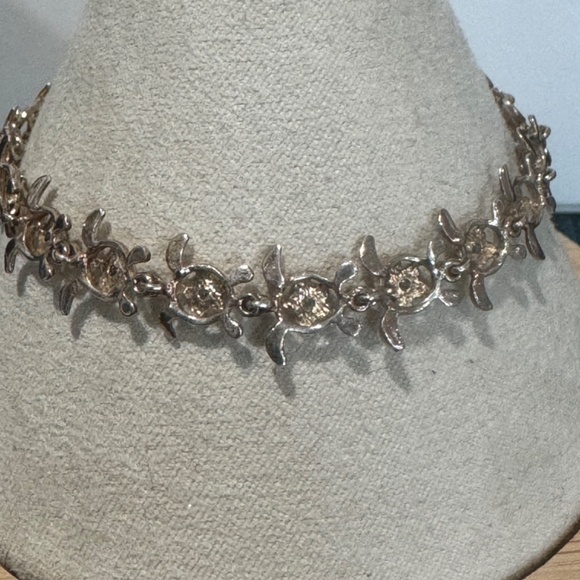 Vintage Sterling Silver Crystal Quartz Stone Turtle Link Bracelet Signed 925 - Picture 3 of 8